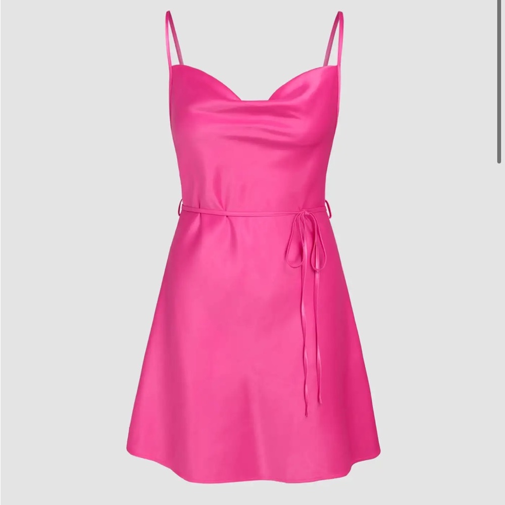 Solid satin cowl neck cami mini dress